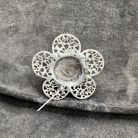 Vintage Jeannie Bouchever Velvet Evening Clutch Brown Floral Brooch To close - Picture 6 of 11